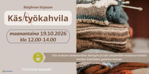 Kirjaston käsityökahvilan mainos 19.10. klo 12-14