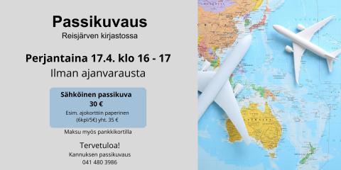 Passikuvaus Reisjärven kirjastolla 17.4.2026 klo 16.00 - 17.00.