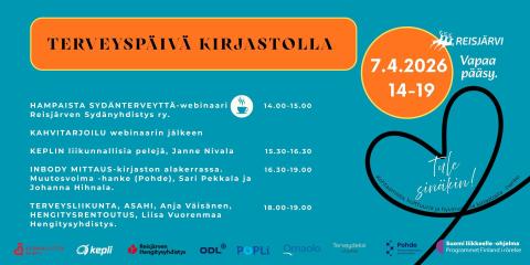 Terveyspäivä Reisjärven kirjastolla 7.4.2026 klo 14 - 19.