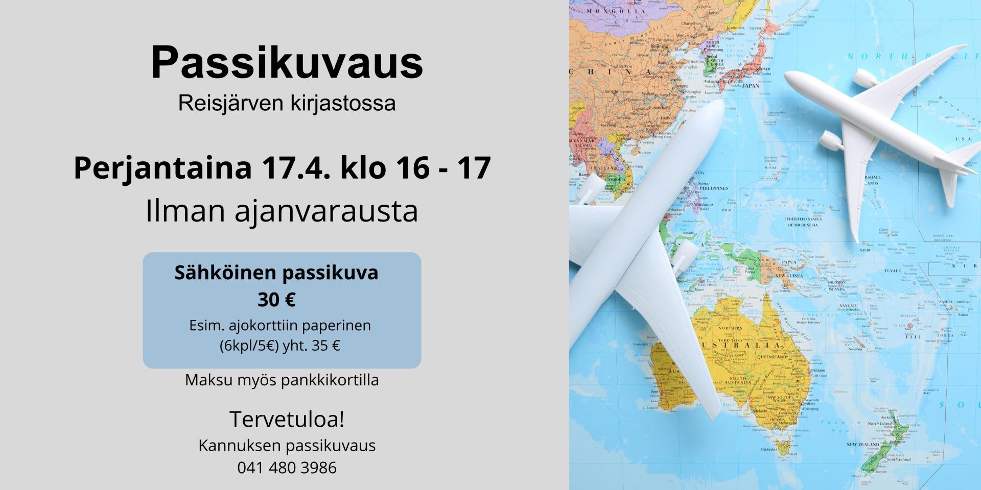 Passikuvaus Reisjärven kirjastolla 17.4.2026 klo 16.00 - 17.00.