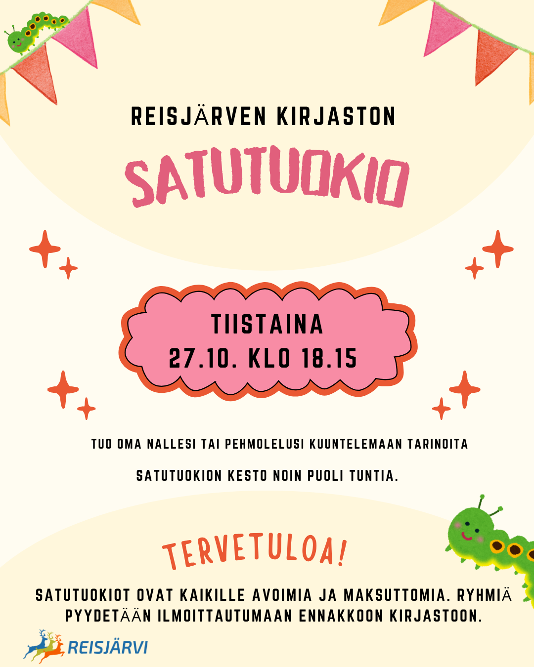 Reisjärven kirjaston satutuokio mainos.